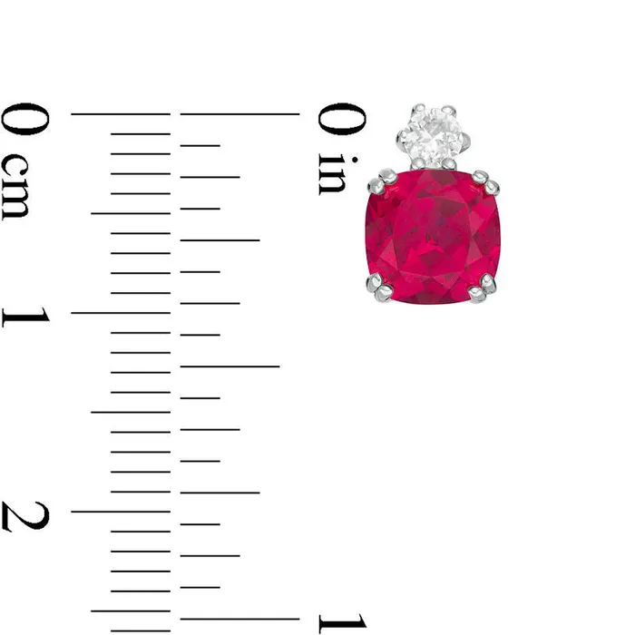 Earrings 70mm CushionCut LabCreated Ruby and White Sapphire Stud Earrings in Sterling Silver Goldia Earrings 70mm CushionCut LabCreated Ruby and White Sapphire Stud Earrings in Sterling Silver Goldia