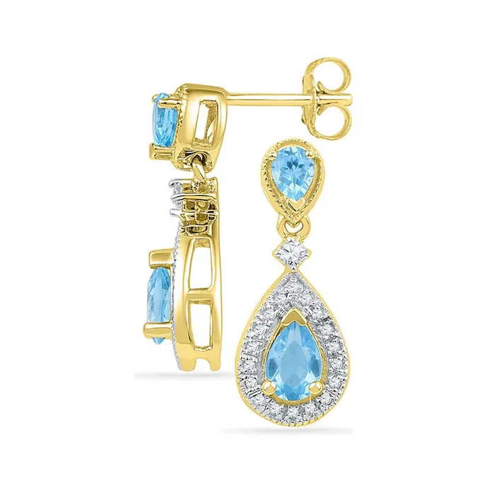 Earrings gndatlanta 10k Yellow Gold Pear Created Blue Topaz Dangle Diamond Earrings 112 Cttw Earrings gndatlanta 10k Yellow Gold Pear Created Blue Topaz Dangle Diamond Earrings 112 Cttw