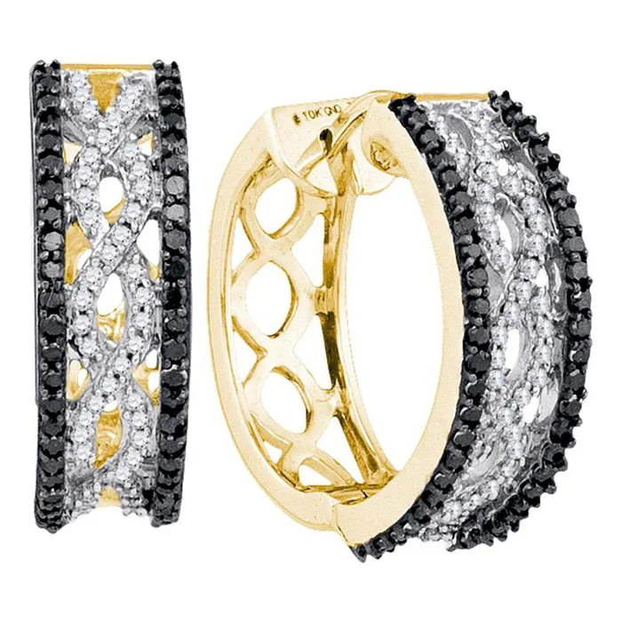 Earrings gndatlanta 10k Yellow Gold Round Black Diamond Hoop Earrings 34 Cttw Earrings gndatlanta 10k Yellow Gold Round Black Diamond Hoop Earrings 34 Cttw