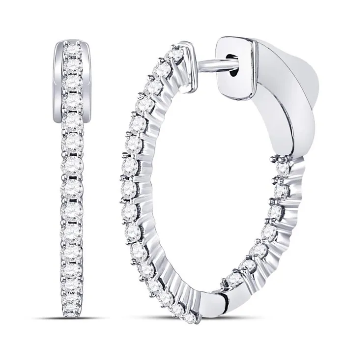 Earrings gndatlanta 14k White Gold Round Diamond Single Row Hoop Earrings 12 Cttw Earrings gndatlanta 14k White Gold Round Diamond Single Row Hoop Earrings 12 Cttw