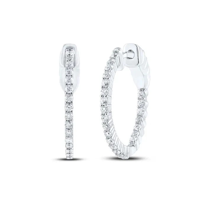 Earrings gndatlanta 14k White Gold Round Diamond Single Row Hoop Earrings 12 Cttw