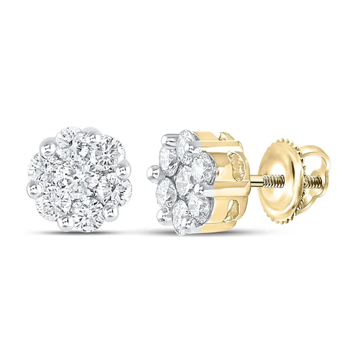 Earrings gndatlanta 14k Yellow Gold Round Diamond Flower Cluster Stud Earrings 1 Cttw Earrings gndatlanta 14k Yellow Gold Round Diamond Flower Cluster Stud Earrings 1 Cttw