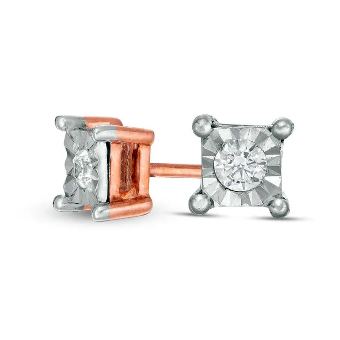 Earrings Goldia 005 CT TW Diamond Solitaire Square Stud Earrings in 10K Rose Gold Earrings Goldia 005 CT TW Diamond Solitaire Square Stud Earrings in 10K Rose Gold