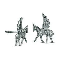 Earrings Goldia 013 CT TW Diamond Winged Bucking Unicorn Stud Earrings in Sterling Silver Earrings Goldia 013 CT TW Diamond Winged Bucking Unicorn Stud Earrings in Sterling Silver