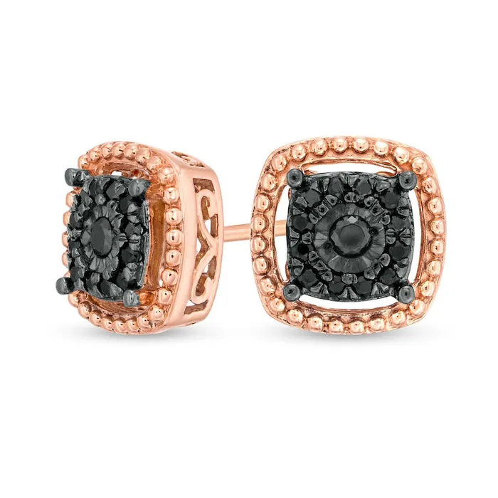 Earrings Goldia 017 CT TW Enhanced Black Diamond Cushion Frame Stud Earrings in 10K Rose Gold Earrings Goldia 017 CT TW Enhanced Black Diamond Cushion Frame Stud Earrings in 10K Rose Gold