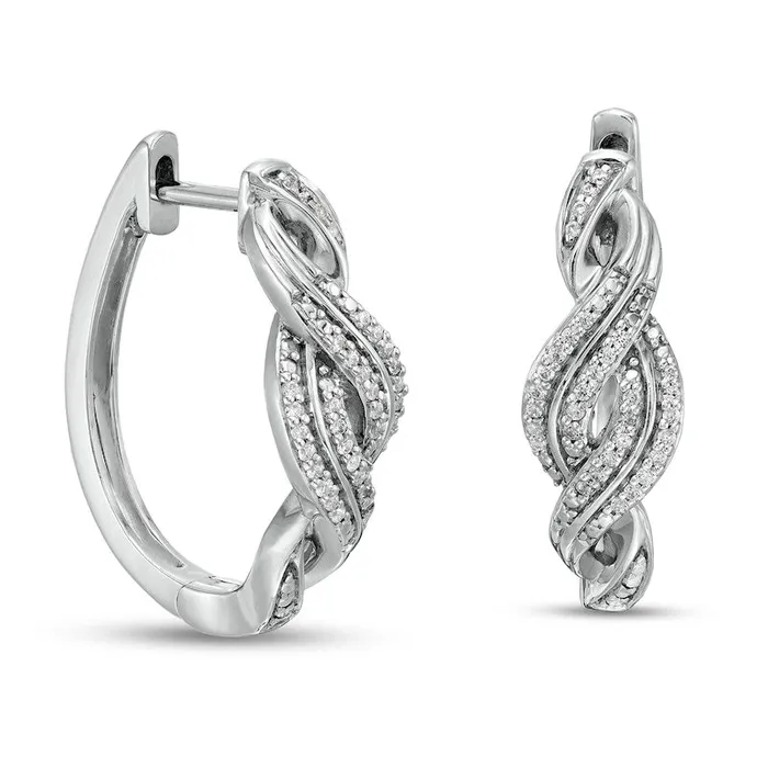 Earrings Goldia 02 CT TW Diamond Double Row Twist Hoop Earrings in Sterling Silver Earrings Goldia 02 CT TW Diamond Double Row Twist Hoop Earrings in Sterling Silver