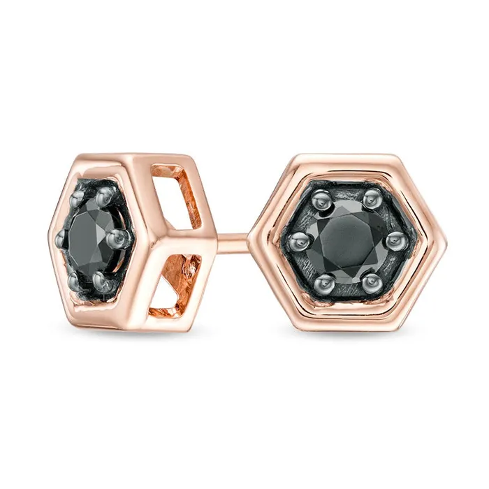 Earrings Goldia 025 CT TW Enhanced Black Diamond Solitaire Hexagon Stud Earrings in 10K Rose Gold Earrings Goldia 025 CT TW Enhanced Black Diamond Solitaire Hexagon Stud Earrings in 10K Rose Gold