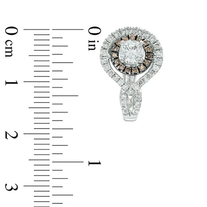 Earrings Goldia 15 CT TW Champagne and White Diamond Double Frame Twist Hoop Earrings in 14K White Gold Earrings Goldia 15 CT TW Champagne and White Diamond Double Frame Twist Hoop Earrings in 14K White Gold