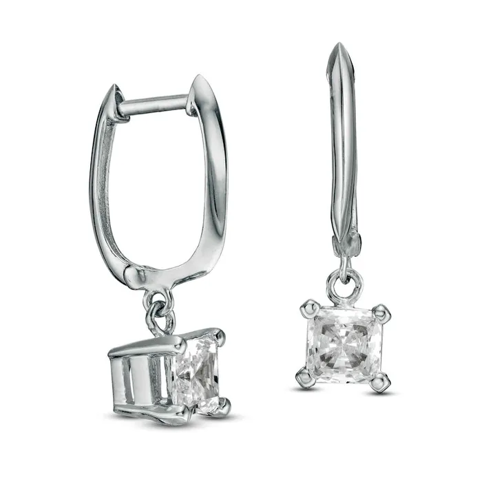 Earrings Goldia 1 CT TW Certified PrincessCut Diamond Solitaire Drop Hoop Earrings in 14K White Gold IVS2 Earrings Goldia 1 CT TW Certified PrincessCut Diamond Solitaire Drop Hoop Earrings in 14K White Gold IVS2
