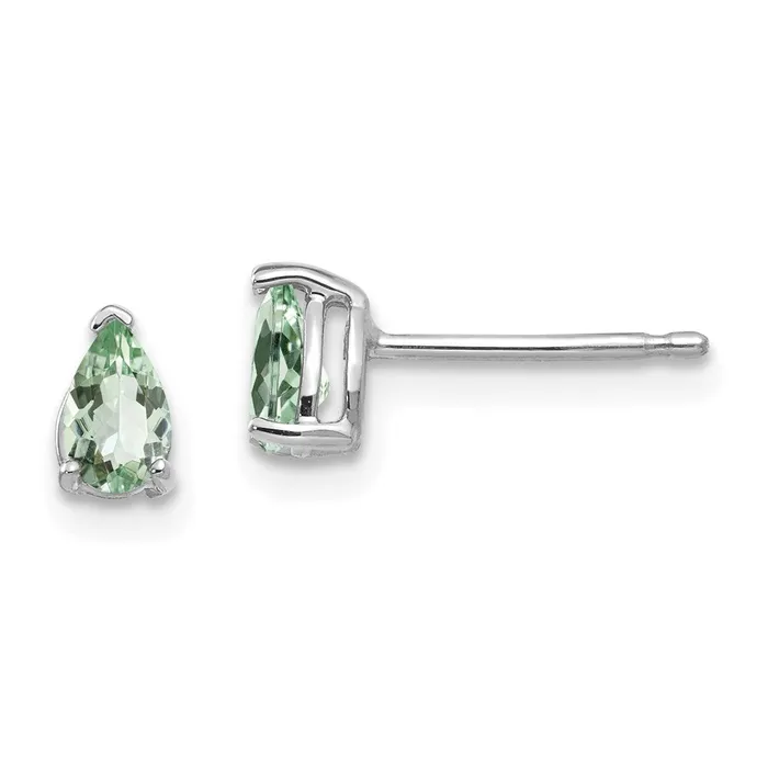 Earrings Goldia 14k White Gold 5x3 Pear Green Quartz Earrings