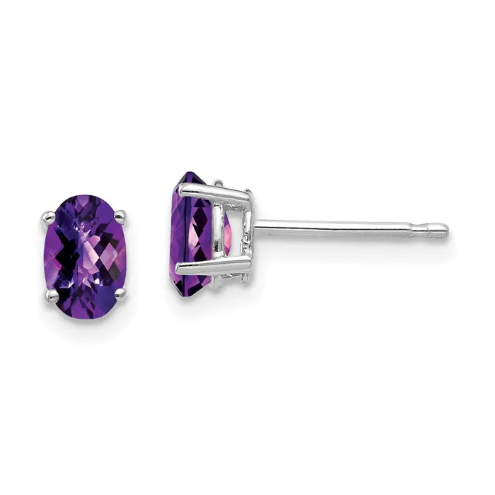 Earrings Goldia 14k White Gold 6x4mm Oval Amethyst Checker Earrings