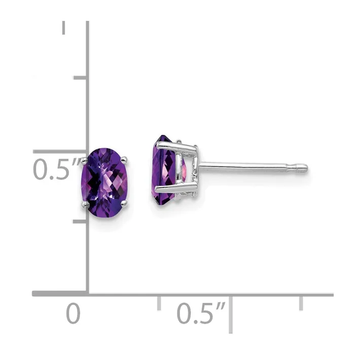 Earrings Goldia 14k White Gold 6x4mm Oval Amethyst Checker Earrings