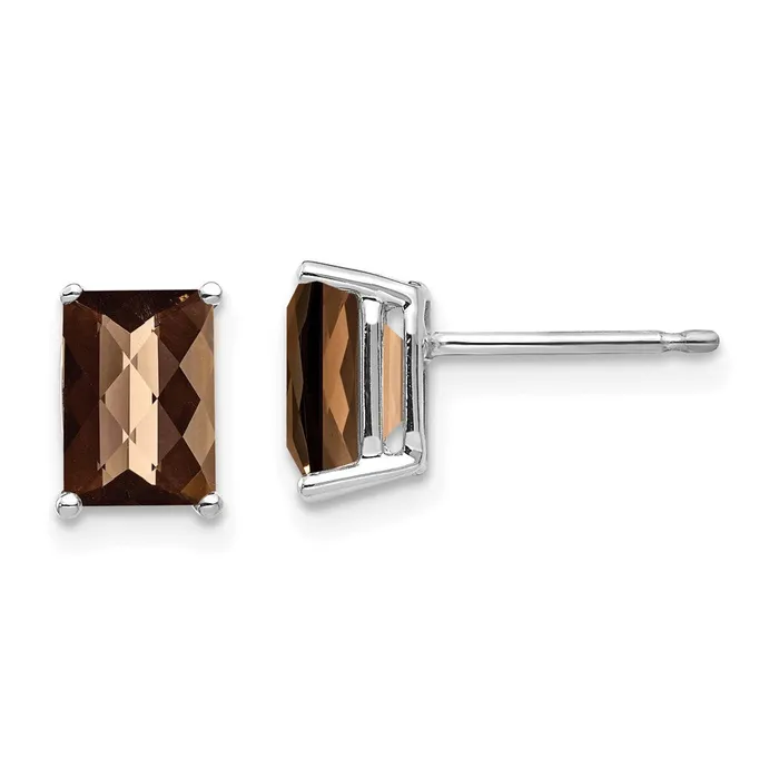 Earrings Goldia 14k White Gold 7x5mm Octagon CheckerCut Smok Yellow Gold Quartz Earrings