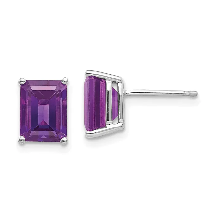 Earrings Goldia 14k White Gold 8x6mm Emerald Cut Amethyst Earrings