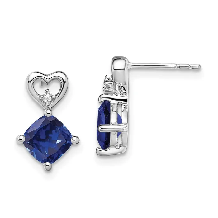 Earrings Goldia 14k White Gold Created Sapphire and Real Diamond Heart Earrings