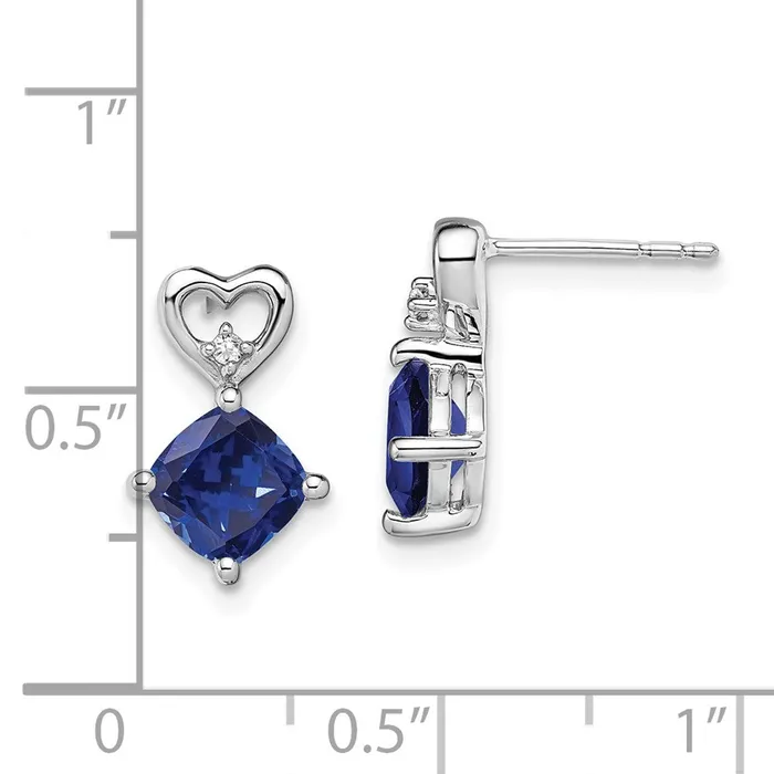 Earrings Goldia 14k White Gold Created Sapphire and Real Diamond Heart Earrings