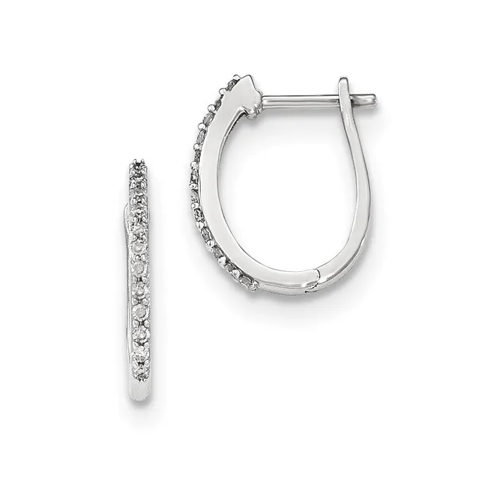 Earrings Goldia 14K White Gold Real Diamond 13mm Hinged Hoop Earrings