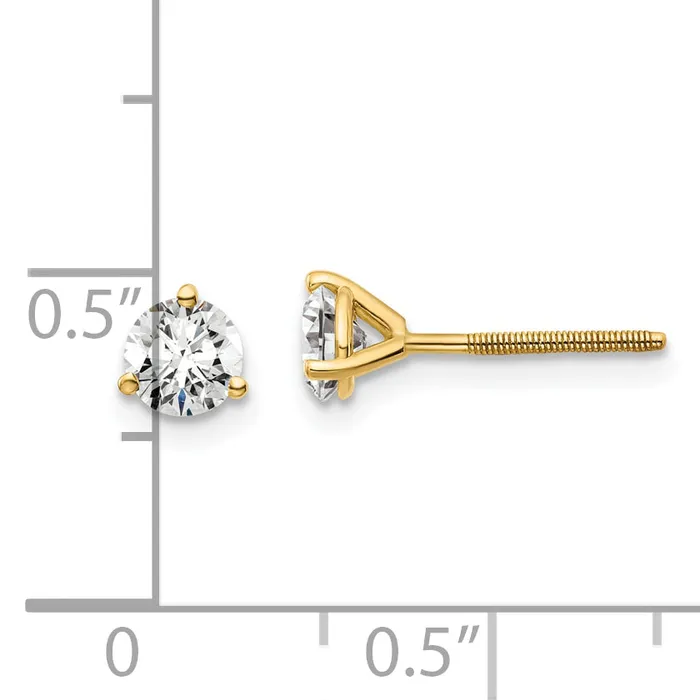 Earrings Goldia 14k Yellow Gold 34 ctw Lab Grown Diamond VSSI G Round 3 Prong Heavy Wt Screwback Stud Earrings