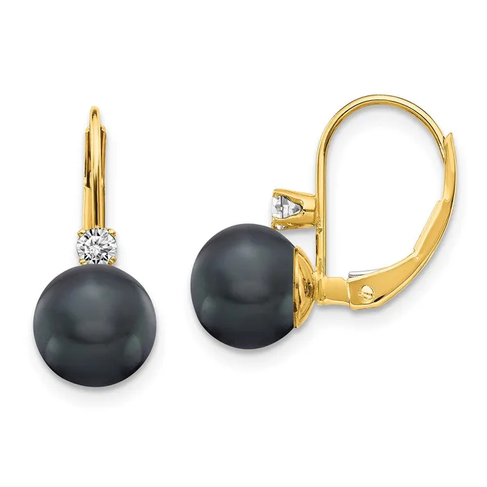 Earrings Goldia 14k Yellow Gold 78mm Black FW Cultured Pearl AA Real Diamond Leverback Earrings Earrings Goldia 14k Yellow Gold 78mm Black FW Cultured Pearl AA Real Diamond Leverback Earrings