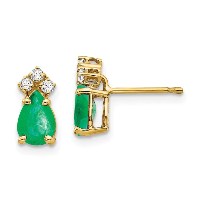 Earrings Goldia 14k Yellow Gold Emerald Real Diamond Post Earrings