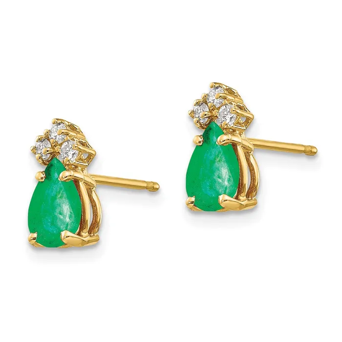 Earrings Goldia 14k Yellow Gold Emerald Real Diamond Post Earrings