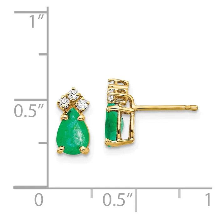 Earrings Goldia 14k Yellow Gold Emerald Real Diamond Post Earrings