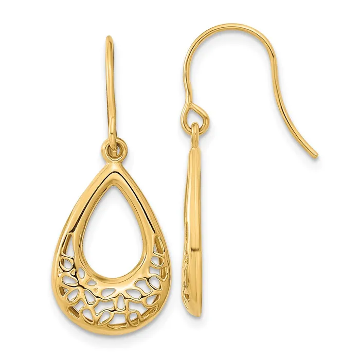 Earrings Goldia 14k Yellow Gold Polished Floral Teardrop Shepherd Hook Earrings