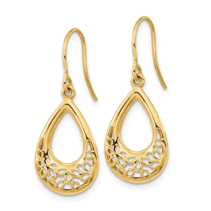 Earrings Goldia 14k Yellow Gold Polished Floral Teardrop Shepherd Hook Earrings