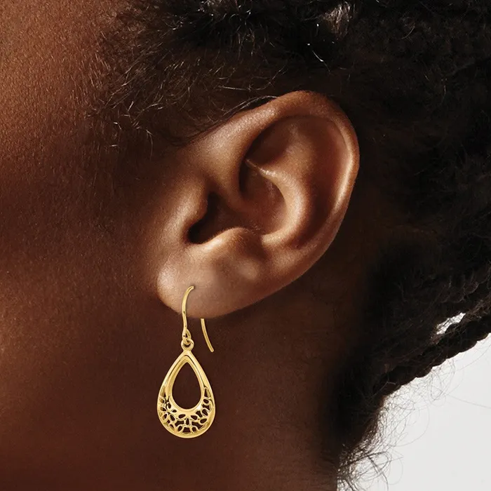 Earrings Goldia 14k Yellow Gold Polished Floral Teardrop Shepherd Hook Earrings