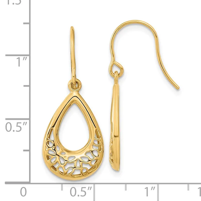 Earrings Goldia 14k Yellow Gold Polished Floral Teardrop Shepherd Hook Earrings