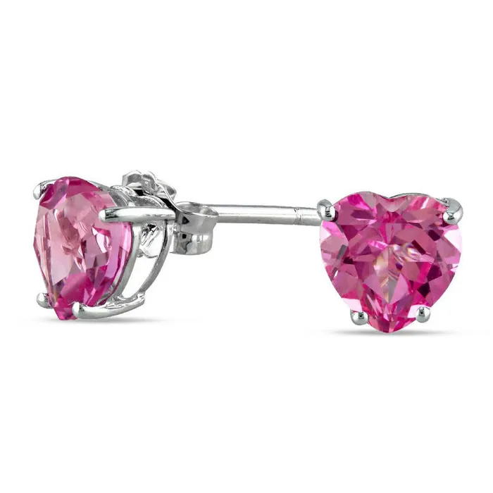 Earrings Goldia 60mm HearShaped LabCreated Pink Sapphire Stud Earrings in 10K White Gold Earrings Goldia 60mm HearShaped LabCreated Pink Sapphire Stud Earrings in 10K White Gold