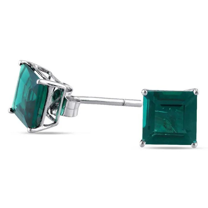 Earrings Goldia 60mm PrincessCut LabCreated Emerald Stud Earrings in 10K White Gold Earrings Goldia 60mm PrincessCut LabCreated Emerald Stud Earrings in 10K White Gold