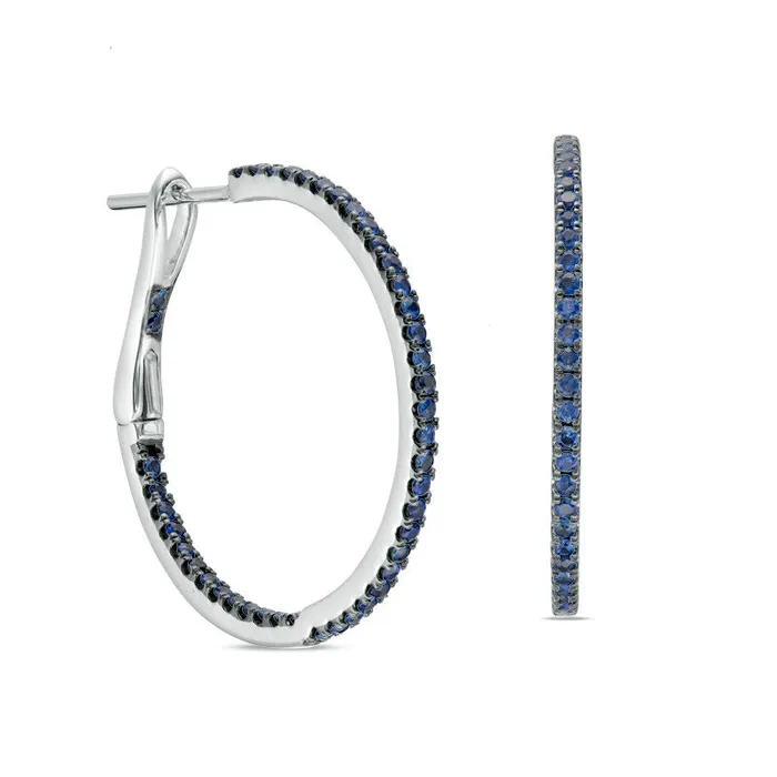 Earrings Goldia Blue Sapphire InsideOut Hoop Earrings in 10K White Gold Earrings Goldia Blue Sapphire InsideOut Hoop Earrings in 10K White Gold