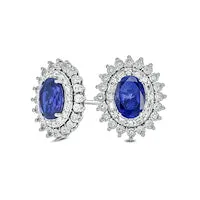 Earrings Goldia Oval LabCreated Blue Sapphire and 02 CT TW Diamond Starburst Double Frame Stud Earrings in Sterling Silver Earrings Goldia Oval LabCreated Blue Sapphire and 02 CT TW Diamond Starburst Double Frame Stud Earrings in Sterling Silver