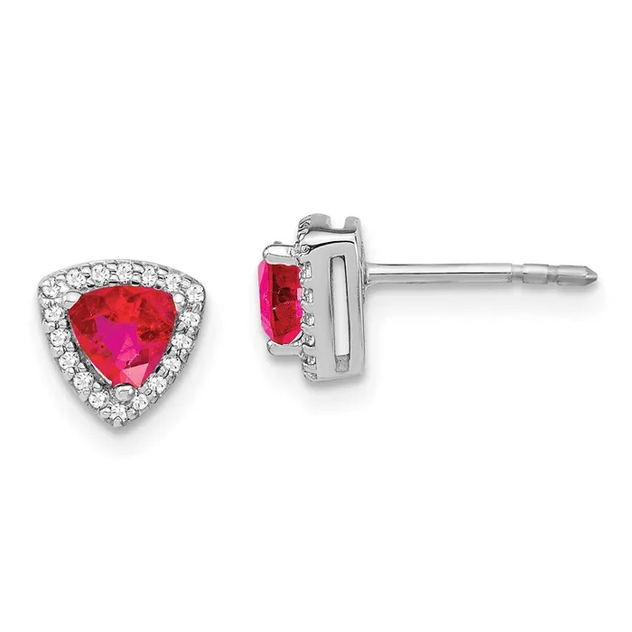Earrings Goldia Solid 14k White Gold Trillion Simulated Ruby and CZ Halo Earrings Earrings Goldia Solid 14k White Gold Trillion Simulated Ruby and CZ Halo Earrings