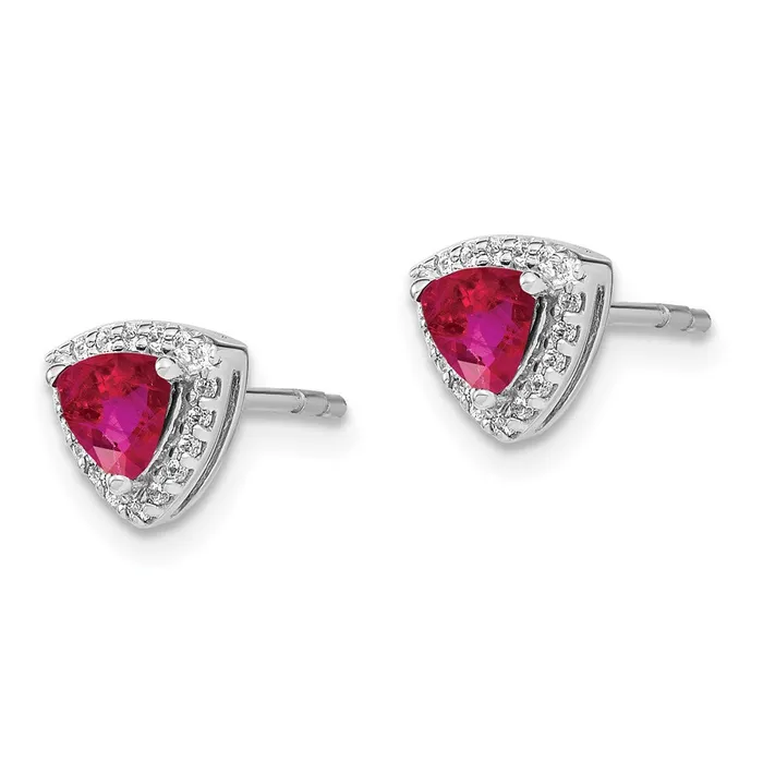 Earrings Goldia Solid 14k White Gold Trillion Simulated Ruby and CZ Halo Earrings