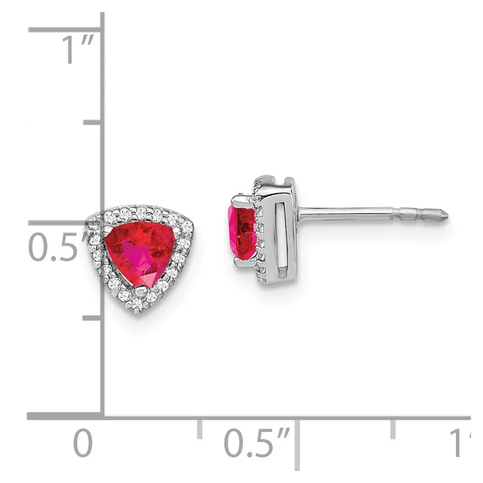 Earrings Goldia Solid 14k White Gold Trillion Simulated Ruby and CZ Halo Earrings