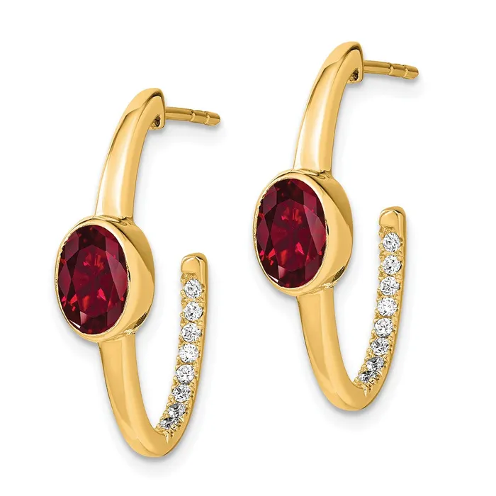 Earrings Goldia Solid 14k Yellow Gold Oval Created Simulated Ruby and CZ JHoop Earrings Earrings Goldia Solid 14k Yellow Gold Oval Created Simulated Ruby and CZ JHoop Earrings