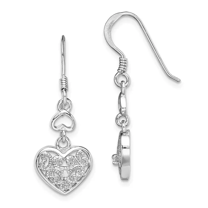 Earrings Goldia Sterling Silver RHplated Diamond Heart Shepherd Hook Earrings Earrings Goldia Sterling Silver RHplated Diamond Heart Shepherd Hook Earrings