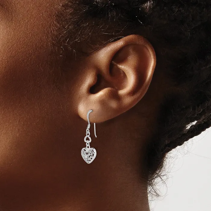 Earrings Goldia Sterling Silver RHplated Diamond Heart Shepherd Hook Earrings