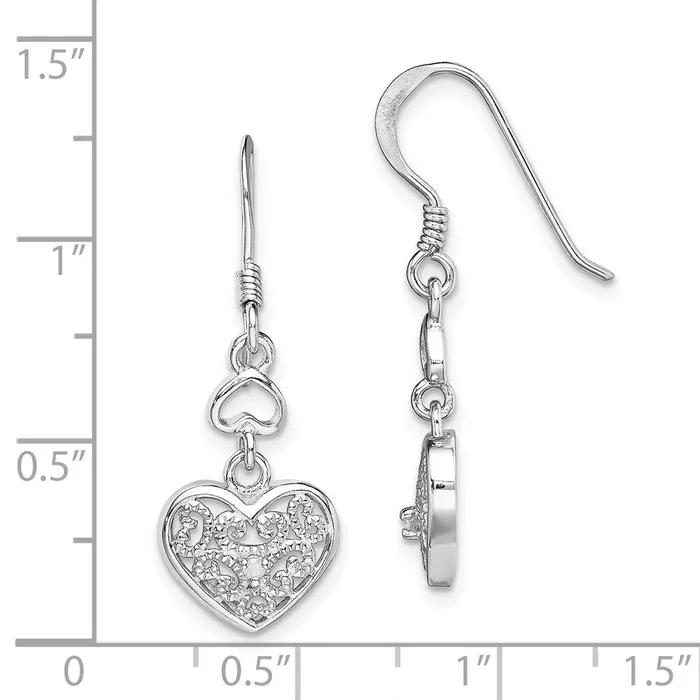 Earrings Goldia Sterling Silver RHplated Diamond Heart Shepherd Hook Earrings