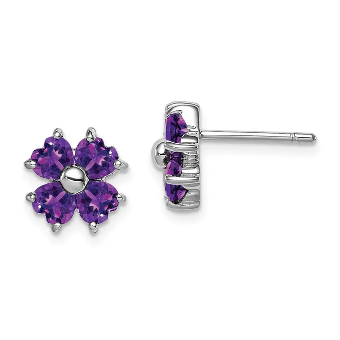 Earrings Goldia Sterling Silver Rhodium Plated Amethyst Flower Post Earrings Earrings Goldia Sterling Silver Rhodium Plated Amethyst Flower Post Earrings