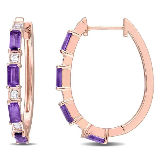 Earrings JMS always Original AMOUR 2 16 CT TGW Africanamethyst White Topaz Hoop Earrings In Rose Plated Sterling Silver Earrings JMS always Original AMOUR 2 16 CT TGW Africanamethyst White Topaz Hoop Earrings In Rose Plated Sterling Silver