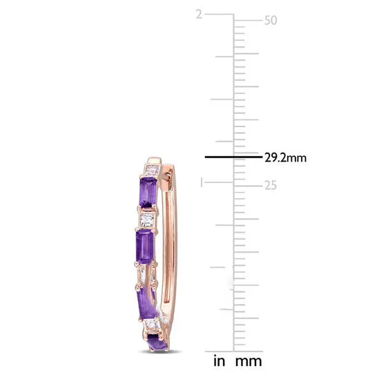 Earrings JMS always Original AMOUR 2 16 CT TGW Africanamethyst White Topaz Hoop Earrings In Rose Plated Sterling Silver Earrings JMS always Original AMOUR 2 16 CT TGW Africanamethyst White Topaz Hoop Earrings In Rose Plated Sterling Silver
