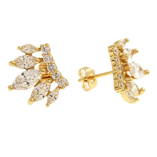 Earrings JMS always Original Elegant Confetti Womens 18K Yellow Gold Plated CZ Simulated Diamond Crown Stud Earrings Earrings JMS always Original Elegant Confetti Womens 18K Yellow Gold Plated CZ Simulated Diamond Crown Stud Earrings
