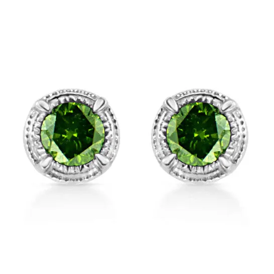 Earrings JMS always Original Haus of Brilliance 925 Sterling Silver 13 cttw Treated Green Diamond Modern 4Prong Solitaire Milgrain Stud Earrings Earrings JMS always Original Haus of Brilliance 925 Sterling Silver 13 cttw Treated Green Diamond Modern 4Prong Solitaire Milgrain Stud Earrings