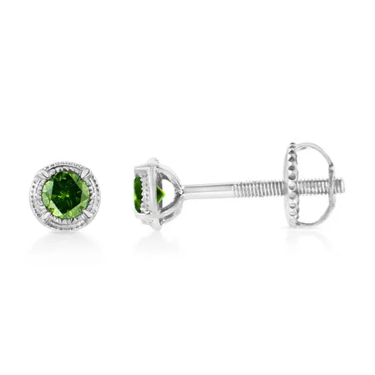 Earrings JMS always Original Haus of Brilliance 925 Sterling Silver 13 cttw Treated Green Diamond Modern 4Prong Solitaire Milgrain Stud Earrings Earrings JMS always Original Haus of Brilliance 925 Sterling Silver 13 cttw Treated Green Diamond Modern 4Prong Solitaire Milgrain Stud Earrings