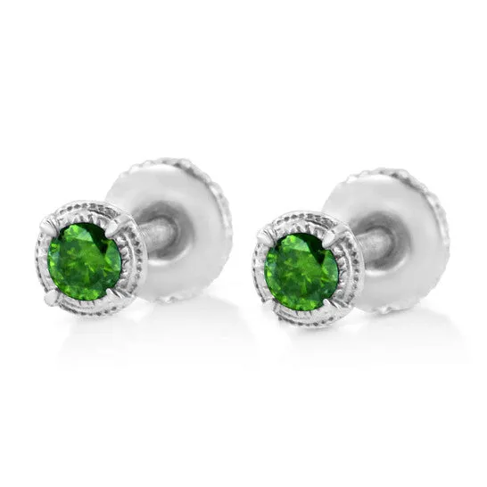 Earrings JMS always Original Haus of Brilliance 925 Sterling Silver 13 cttw Treated Green Diamond Modern 4Prong Solitaire Milgrain Stud Earrings Earrings JMS always Original Haus of Brilliance 925 Sterling Silver 13 cttw Treated Green Diamond Modern 4Prong Solitaire Milgrain Stud Earrings