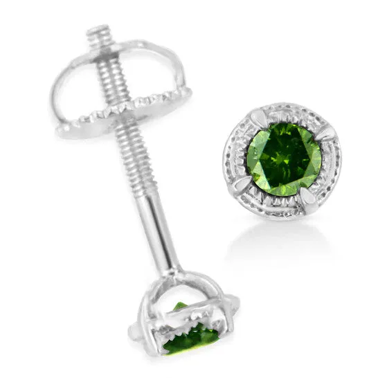 Earrings JMS always Original Haus of Brilliance 925 Sterling Silver 13 cttw Treated Green Diamond Modern 4Prong Solitaire Milgrain Stud Earrings Earrings JMS always Original Haus of Brilliance 925 Sterling Silver 13 cttw Treated Green Diamond Modern 4Prong Solitaire Milgrain Stud Earrings