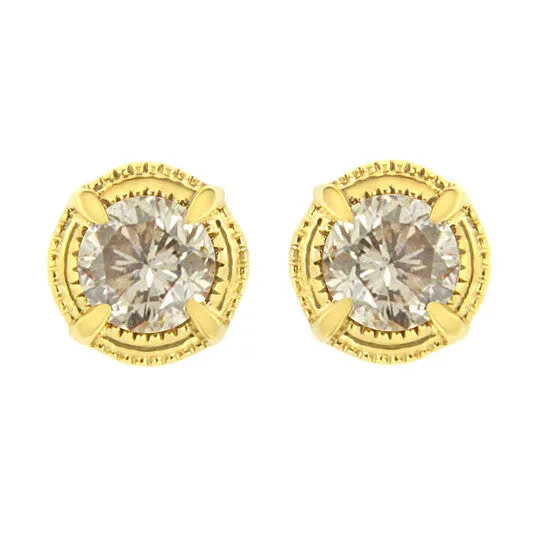 Earrings Original 14K Yellow Gold Plated 925 Sterling Silver 1 cttw Diamond Modern 4Prong Solitaire Milgrain Stud Earrings KL Color I2I3 Clarity JMS always Earrings Original 14K Yellow Gold Plated 925 Sterling Silver 1 cttw Diamond Modern 4Prong Solitaire Milgrain Stud Earrings KL Color I2I3 Clarity JMS always